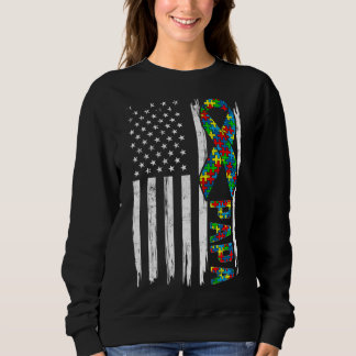 Sweatshirt Déchiré américain Drapeau Autisme Papa Famille Mat