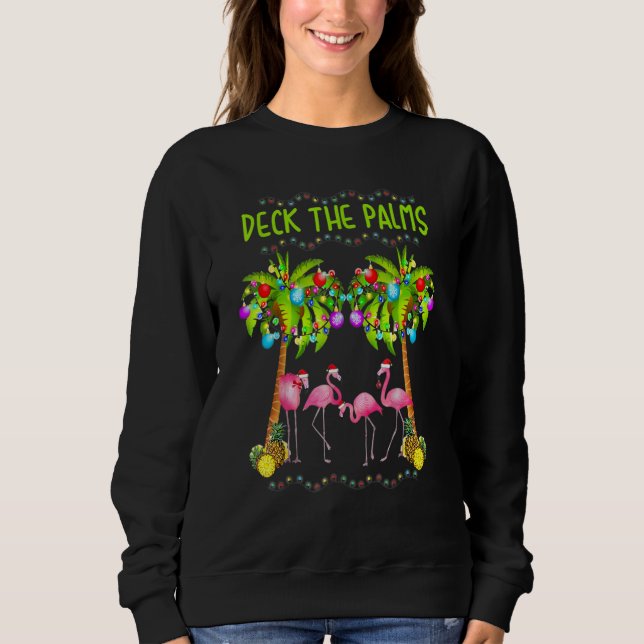 Sweatshirt Deck Les Palms Joyeux Flamant rose rose Noël Hawai (Devant)