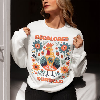 Sweatshirt DeColores Cursillo Coq Art Populaire Floral Orange
