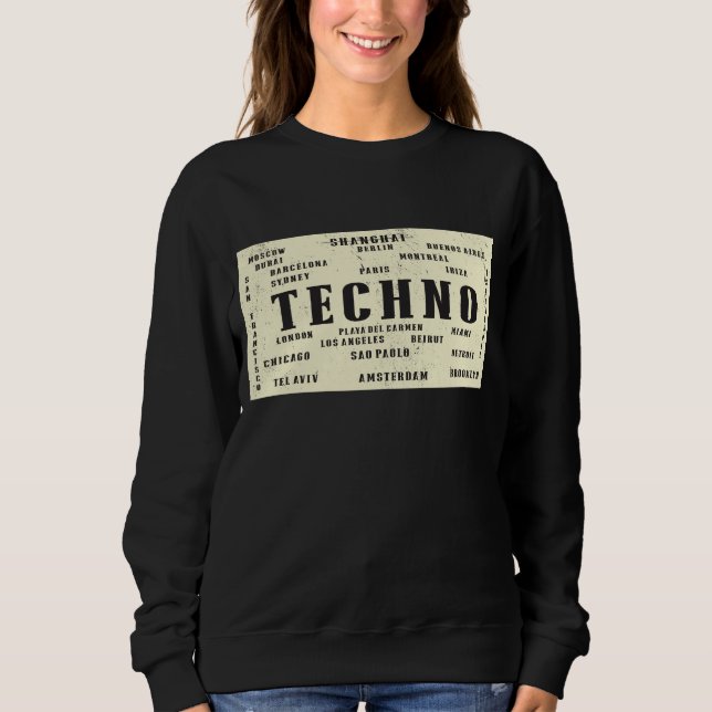 Sweatshirt D'EDM de techno villes internationales d'éloge (Devant)
