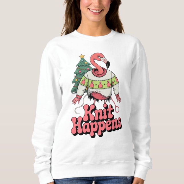 Sweatshirt Déguisement drôle de Flamant Rose Tricot défectueu (Devant)