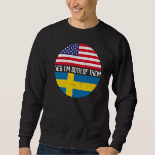 Sweatshirt Demi-Américain Demi-Suédois Usa Drapeau Famille Hé
