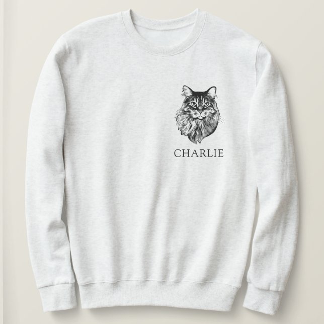 Sweatshirt Dessin à la main personnalisé du chat de coton Mai (Design devant)