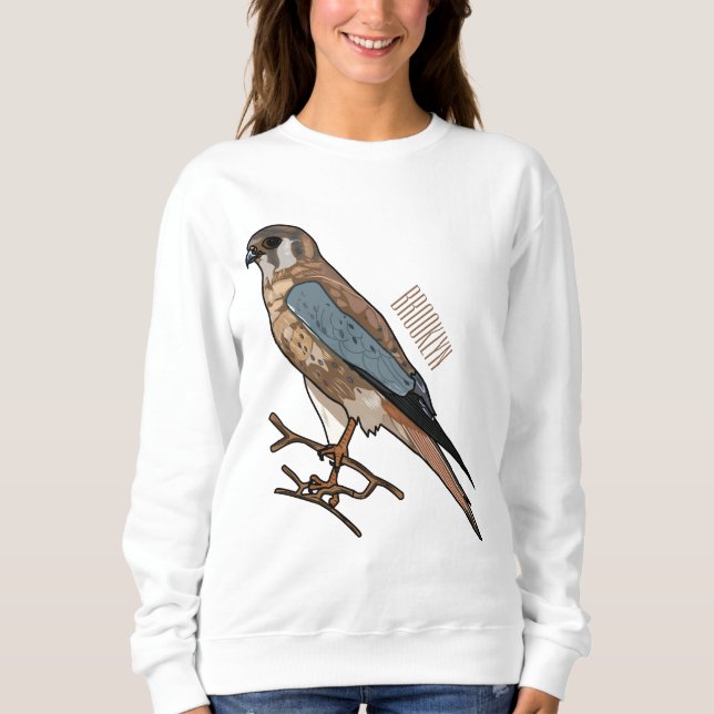 Sweatshirt dessin animé d'oiseau-kestrel américain (Devant)