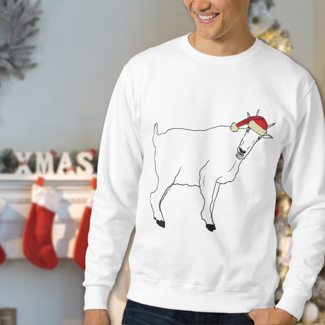 Sweatshirt Dessin de chèvre amusant de Noël (Funny christmas goat sweatshirt simple farm animal art of a goat wearing a Santa hat)