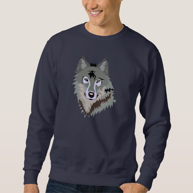Sweatshirt Dessin du visage de loup gris (Devant)