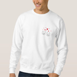 Sweatshirt Deux chats blancs mignons avec les coeurs rouges