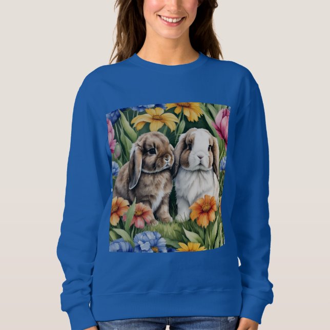 Sweatshirt Deux lapins de lapin de lapin de petite lop (Devant)