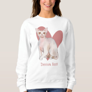 Sweatshirt Dévon Rex Chat Aquarelle Kitty Coeur rose