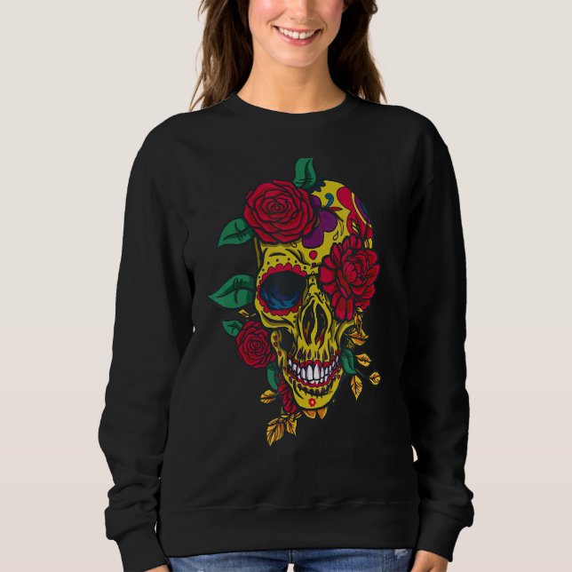 Sweatshirt Dia De Los Muertos Masque Crâne Rose Journée de la (Devant)