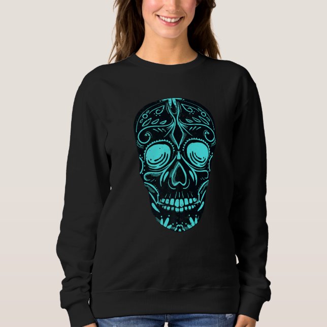Sweatshirt Dia De Los Muertos Turquoise Mask Skull Premium (Devant)
