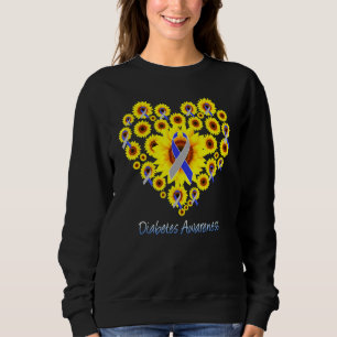 Sweatshirt Diabète de tournesol Coeur gris Bleu Ruban Diabéti