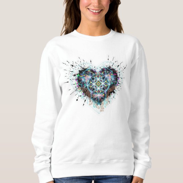 Sweatshirt Digital Heart Sacred Geometry Heart Design  (Devant)