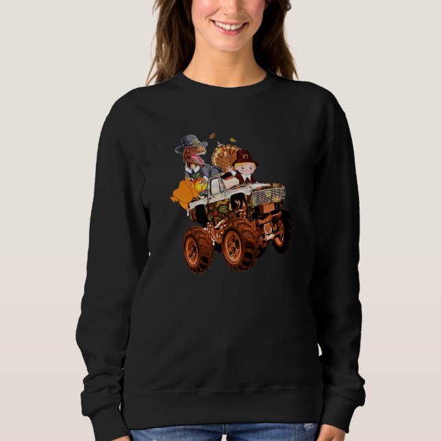 Sweatshirt Dinosaur rex Turkey Boy Riding Monster Truck Thank (Devant)