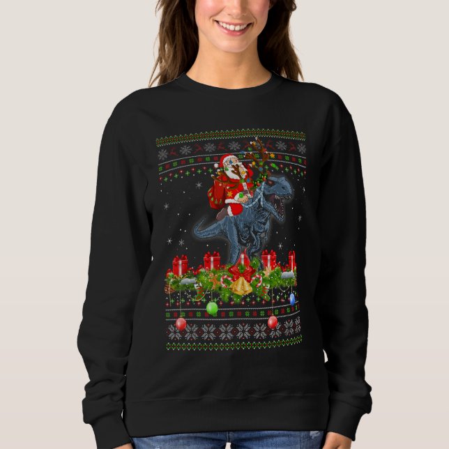 Sweatshirt Dinosaur  Ugly Santa Riding Dinosaur Christmas (Devant)