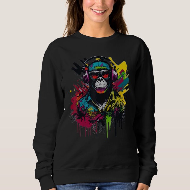 Sweatshirt DJ Monkey Chimp With Sunglasses & Headphones Cool  (Devant)
