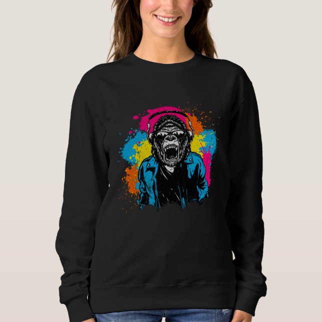 Sweatshirt DJ Monkey Music Party Fun Sunglasses Dance Party M (Devant)