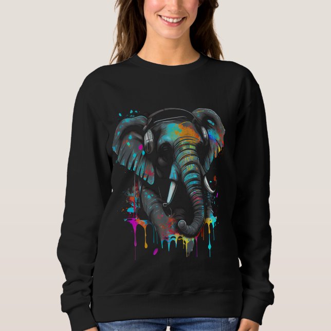 Sweatshirt DJ musique fan de soirée éléphant tenue de fête mu (Devant)