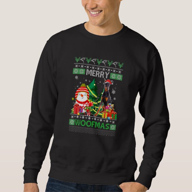 Sweatshirt Doberman Pinscher Chien Merry Woofmas Noël Cos (Devant)