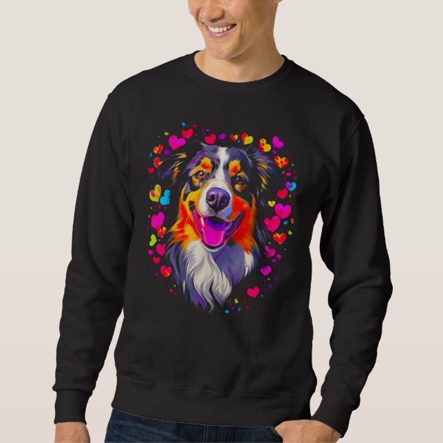 Sweatshirt Dog Australian Shepherd Pink Red Hearts (Devant)