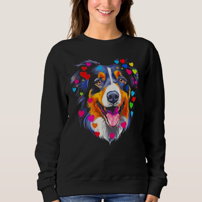 Sweatshirt Dog Australian Shepherd Red Blue Pink Heart (Devant)