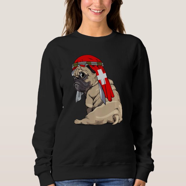 Sweatshirt Dog  Cute Pug Retro Switzerland Flag Pride (Devant)