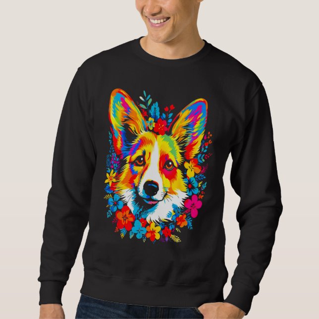 Sweatshirt Dog Welsh Corgi Flowers Peace (Devant)
