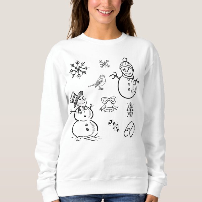 Sweatshirt Doodle de Noël Snowman Funny noir et blanc (Devant)