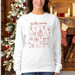 Sweatshirt Doodle Dessiné à la Main Fantaisiste Rouge