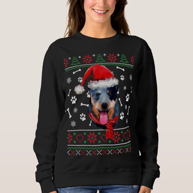 Sweatshirt Doux moche Noël bleu Heeler Santa Hat Pajam (Devant)