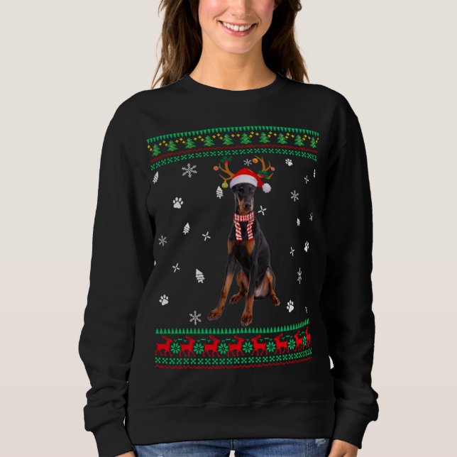Sweatshirt Doux moche Noël Doberman Chien Père Noël Reindeer (Devant)