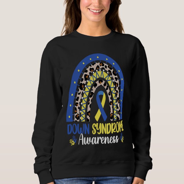 Sweatshirt Down Syndrome Awareness Rainbow Blue Yellow Ribbon (Devant)