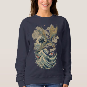 Sweatshirt Dragon volant japonais & Art de vague océanique