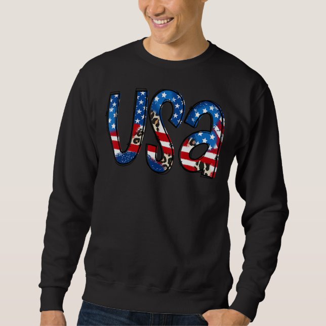 Sweatshirt Drapeau américain Leopard Indépendance Patriotique (Devant)