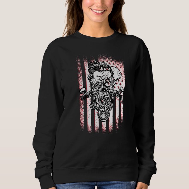 Sweatshirt Drapeau Américain Perturbé Moto Patriotique (Devant)