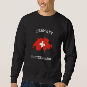 Sweatshirt Drapeau de carte en détresse de Zermatt Suisse Rét