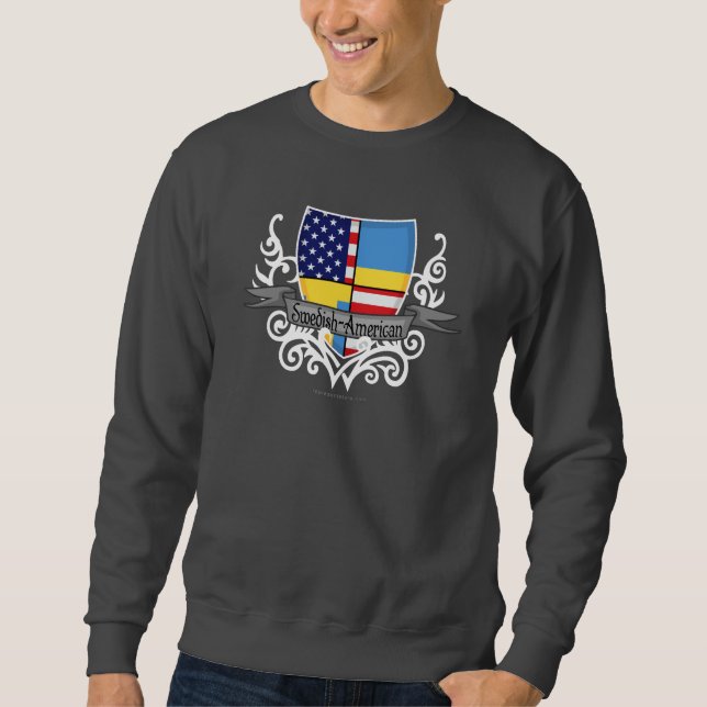 Sweatshirt Drapeau Suédois-Américain de bouclier (Devant)