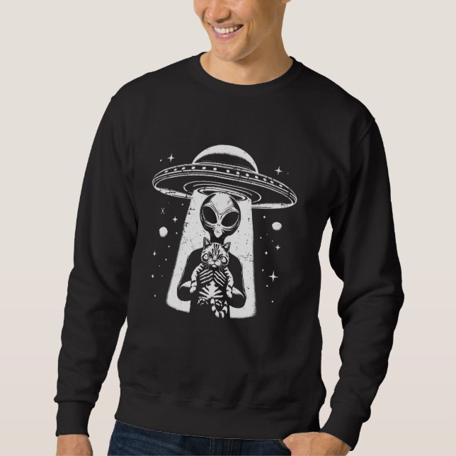 Sweatshirt Drôle Alien UFO tenant un Cat Graphic (Devant)
