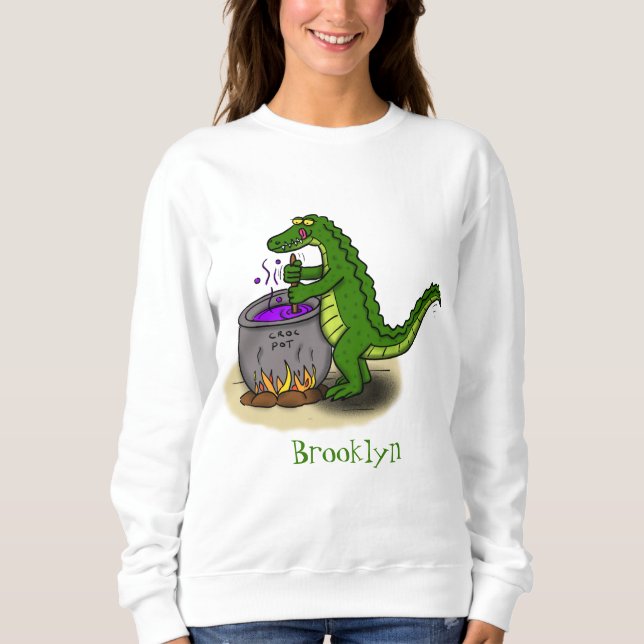 Sweatshirt Drôle alligator vert cuisine dessin animé (Devant)
