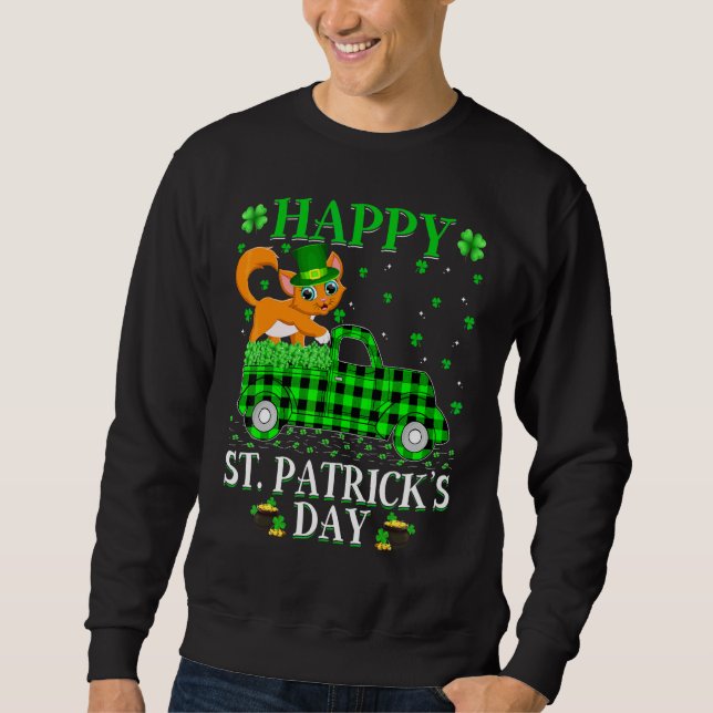 Sweatshirt Drôle Buffalo Plaid Camion Vert Chat St Patrick D (Devant)