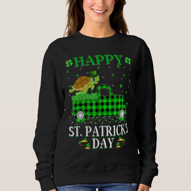 Sweatshirt Drôle Buffalo Plaid Green Truck Sea Turtle St Part (Devant)