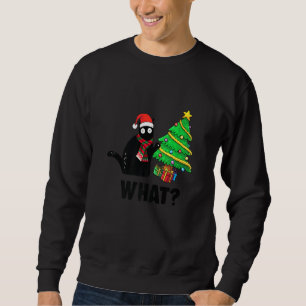 Sweatshirt Drôle cadeau de chat noir Poussant l'arbre de Noël