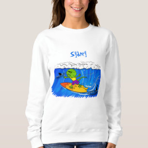 Sweatshirt Drôle caricature de surf de lézard au cou