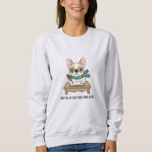 Sweatshirt Drôle Chien au bureau avec livre et stylo style Ar