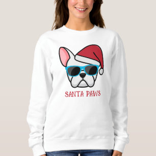 Sweatshirt Drôle de Frenchie blanc Santa Paws Noël
