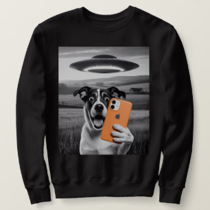 Sweatshirt Drôle de selfie de chien alien UFO - Chat cool et