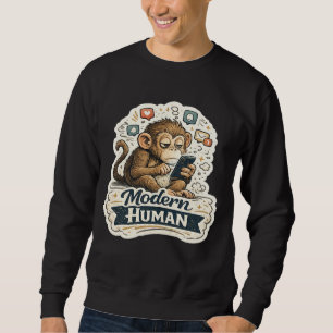 Sweatshirt Drôle de Singe Humain Moderne Smartphone Réseaux S