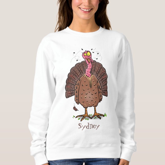 Sweatshirt Drôle dinde marron de la ferme avec des mouches de (Devant)