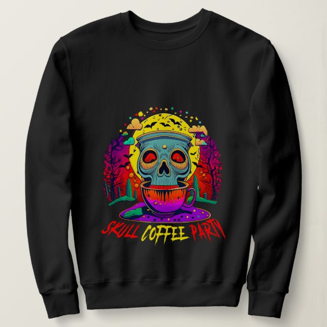 Sweatshirt Drôle Halloween Skull Coffee Party (Design devant)