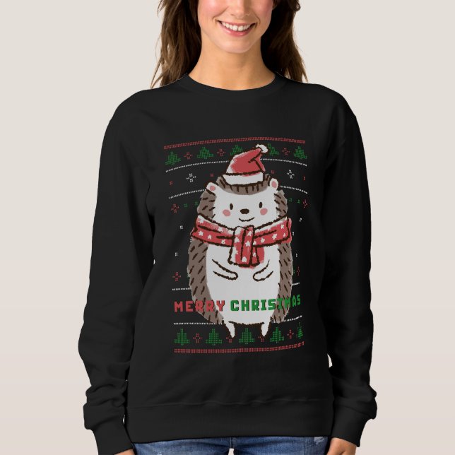 Sweatshirt Drôle laide de Noël Swete Hedgehog Père Noël (Devant)